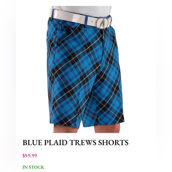 NWT Royal & Awesome Blue Plaid Trews Golf Shorts Size 46 - Picture 2 of 7